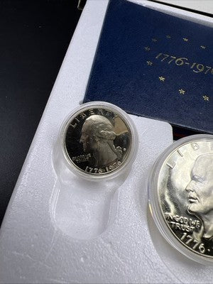 1776 - 1976 S US Mint Silver Proof Bicentennial 3 Coin Set BU 40% Silver SK#a