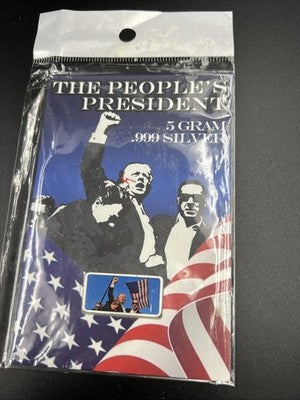 The People's President Donald Trump 5 Gram .999 Silver Bar in Packadging