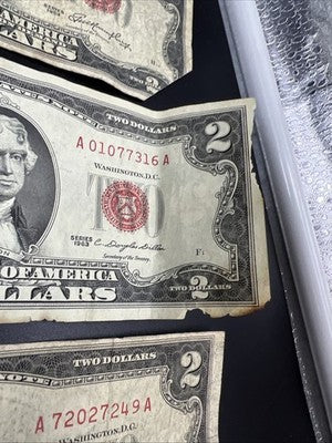 Lot of 5 1963 1953 $2 Two Dollar Red Seal USN Notes Very Circulated Damage #52