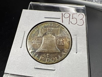 1953 P Franklin Half Dollar Silver Coin Circ Nice Toning Toner XF SK#a