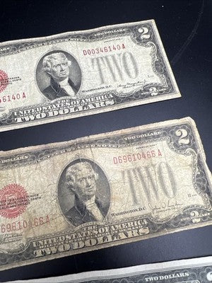 Lot of 5 1928 $2 USN United States Note Red Seal Bills Cull very Circ #72