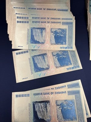Lot Of 100 Zimbabwe 100 Trillion Dollars Gold Foil Novelty Notes