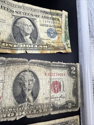 Lot of Damaged Ugly Bills USN Notes, Silver Certificates & 2 FRNS $16 F.V