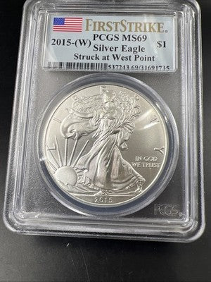 2015 W 1 Oz American Silver Eagle Coin PCGS MS69 First Strike #735