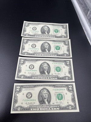 Lot of 4 Same Block 2013 $2 CH AU FRN Federal Reserve Notes Fancy Serial #900