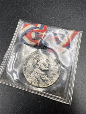 1909 Newark NJ Lincoln Centennial Medal 25 MM Bronze (silvered) With Ribbon SK#B