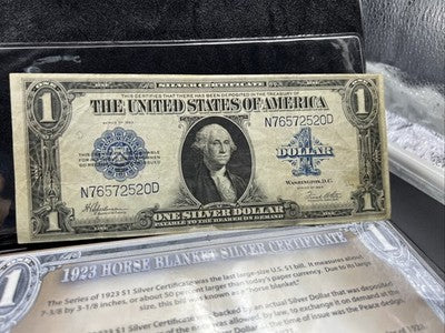 1923 $1 One Dollar Silver Certificate Horse Blanket Speelman White Fine Details