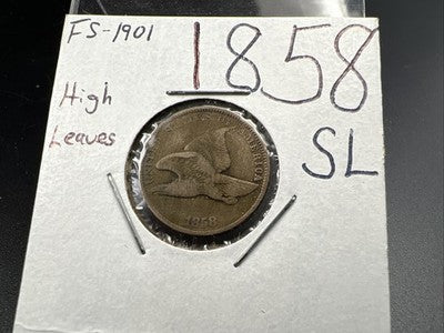 1858 1c SL Flying Eagle Cent Coin Low Leaves FS-901 Variety VF Very Fine Circ