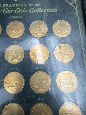 Franklin Mint Antique Car Collection 25 Medal Set in Display Frame Used