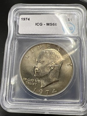 1974 P $1 Ike Eisenhower Clad Copper Nickel Dollar Coin ICG MS66 #29