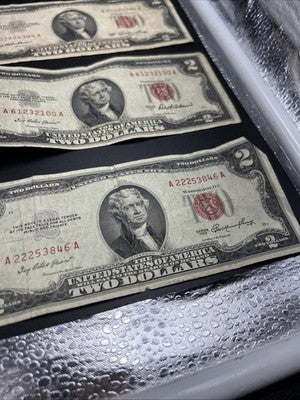 Lot of 10 1953 1963 $2 USN Red Seal Legal Tender Bills VG Very Good Circ #871