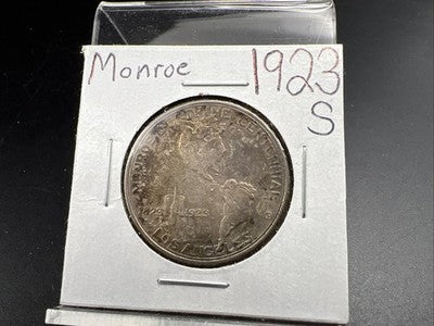 1923 S Monroe Doctrine Centennial Silver Commem Half Dollar Coin AU About Toned