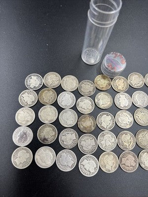 50 Coin Barber 90% Silver Dime Roll VG Very Good Circ Conditions SK#a