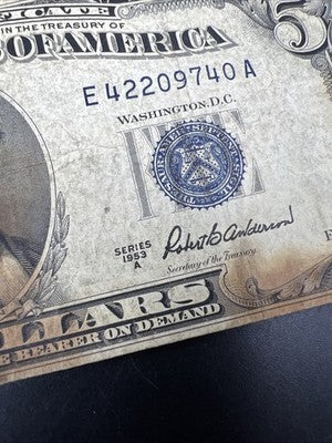 $5 Bill Collector's Lot 2 1963 $5 USN & 2 1953 $5 Silver Certificates Very Circ