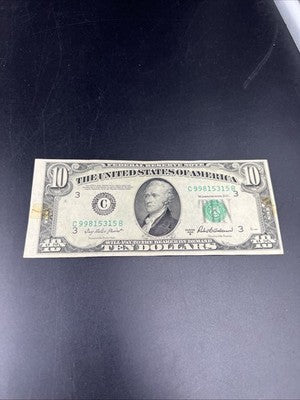 1950 B $10 FRN Federal Reserve Note Fine Details Taped Torn Edges