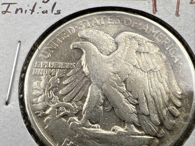 1945 P 50c Walking Liberty Half Dollar Missing Designer Initials FS-901 VF Circ