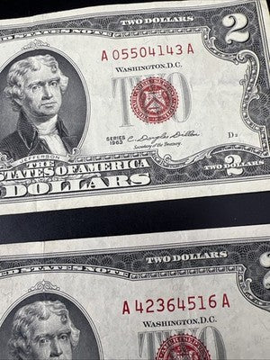 Lot of 4 1953 1963 $2 USN United States Red Seal Notes VF Very Fine #329