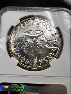 1995 Denmark Silver 200 Kronor Queen Margrethe II Anniversary NGC MS67