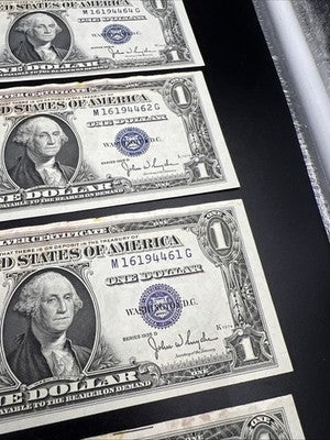 Lot of 4 1935 D $1 US Silver Certificates XF Details Stain - 3 notes Consecutive
