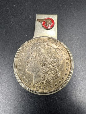 Vintage Pontiac Money Clip 1921 $1 Morgan Silver Dollar Coin Used / Circ Coin