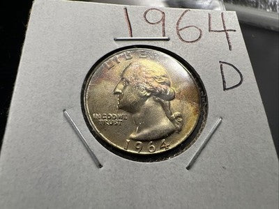 1964 D 25c Washington Silver Quarter Coin BU UNC Neat Toning Toner #a