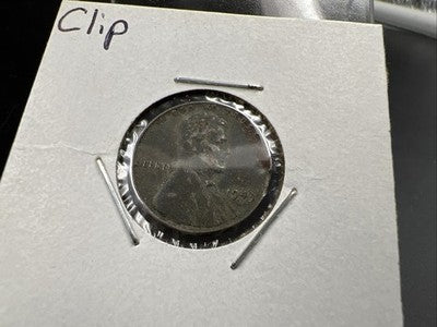 1943 P 1c Lincoln Wheat Cent Steel penny Clipped Planchet error