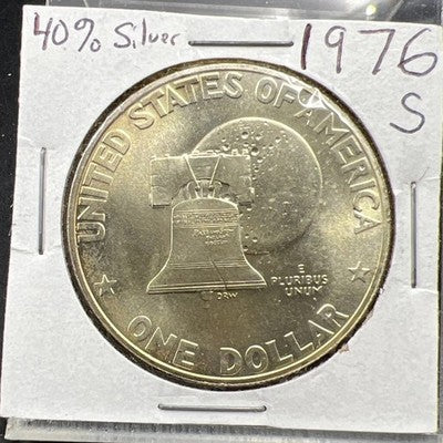 1976 S $1 Ike Bicentennial Eisenhower 40% Silver Dollar Coin BU UNC In 2x2 SKU#A