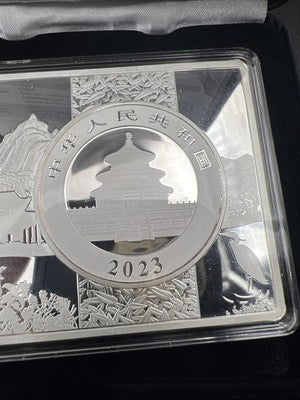 2023 30 g Silver Panda Coin in 3 Oz .999 Silver Display Metal Card Proof