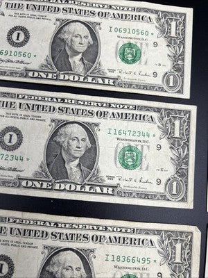Lot of 10 1995 * $1 Star FRN Federal Reserve Notes VG + Circ #284