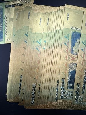 Lot Of 100 Zimbabwe 100 Trillion Dollars Gold Foil Novelty Notes