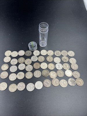 50 Coin Barber 90% Silver Dime Roll Full Rim Good Circ Conditions SK#g