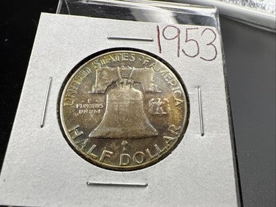 1953 P Franklin Half Dollar Silver Coin Circ Nice Toning Toner XF SK#a