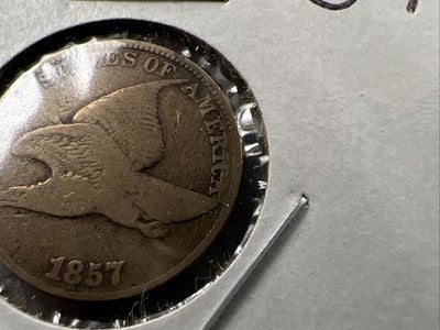 1857 1c Flying Eagle 1c FS-402 Clashed with Seated Half Variety VG Very Good