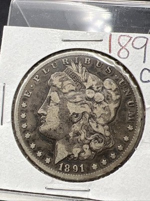 1891 CC $1 Morgan Silver Eagle Dollar Coin Carson City VG / Fine Details Rim Nic