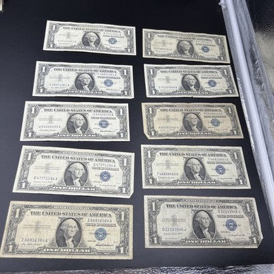 Lot of 10 1957 1935 $1 One Dollar Silver Certificates VG + Circulated #364