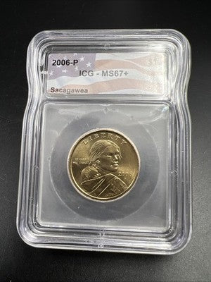 2006 P $1 Sacagawea Brass Dollar Coin ICG MS67 + Plus graded