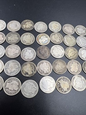 50 Coin Barber 90% Silver Dime Roll Full Rim Good Circ Conditions SK#g