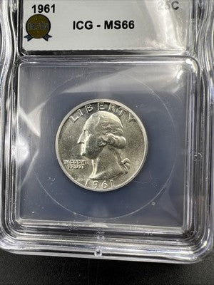 1961 P 25c Washington Silver Quarter Coin ICG MS66