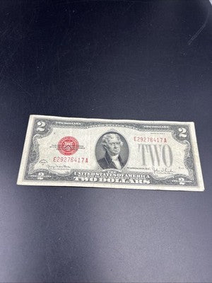1928 G $2 Two Dollar Legal Tender United States Red Seal Note Fine Circ #417