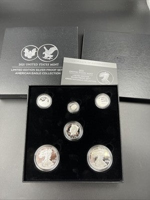 2021 Limited Edition US Silver Proof Set Complete T1 & 2 Silver Eagles w Box COA