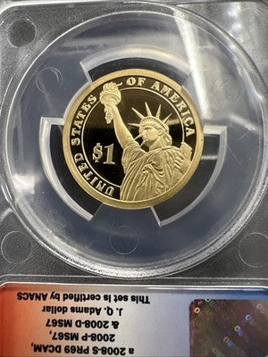 2008 S $1 John Quincy Adams PR69 DCAM Presidential Dollar Coin ANACS #26
