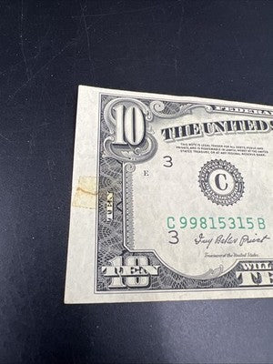 1950 B $10 FRN Federal Reserve Note Fine Details Taped Torn Edges