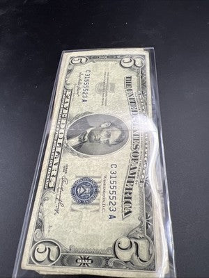 2 Note Lot 1934 1953 $5 Five Dollar Silver Certificate Fancy Serial #s G / VG