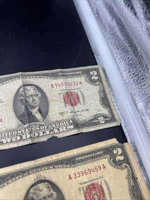 Lot of 10 1953 $2 USN Red Seal Legal Tender Bills Very Circulated #269