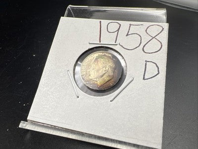 1958 D 10c Roosevelt Silver Dime Coin Neat Toning Toner CH BU UNC #a