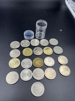 Lot of 21 $1 Casino Dollar Gaming Tokens Metal Circulated Conditions SKU#7531