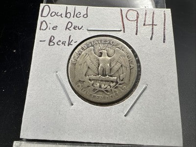 1941 25c Washington Silver Quarter Coin DDR Double Die Reverse AG #A