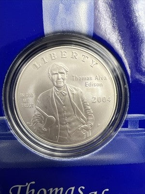 2004 P Thomas Edison Silver Dollar Light Box Coin US Mint Set Gem BU $1 Coin #B