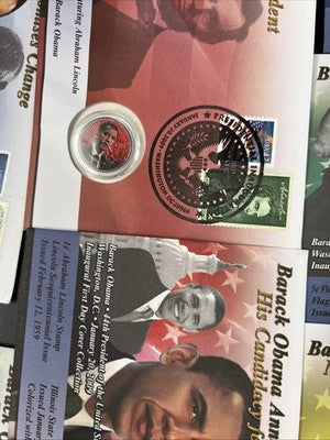 Lot of 10 Barack Obama Colorized US UNC Coins in Display Envelopes