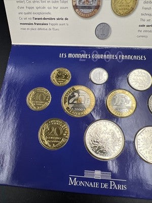 2000 France Monnaie de Paris 10 Piece Coin Mint Uncirculated Set in Folder